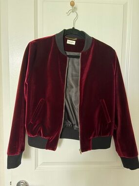 Saint Laurent Velvet Bomber Jacket in Deep Burgundy